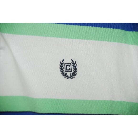 Chaps Mens Short Sleeve Polo Shirt Size L White Blue & Green Striped Preppy Golf - Picture 3 of 7